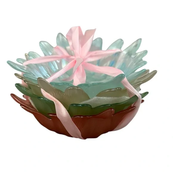 AKCAM Floral Shaped Iridescent Turkish Glass Bowls Assorted Colors (4). NEW! - Picture 2 of 7